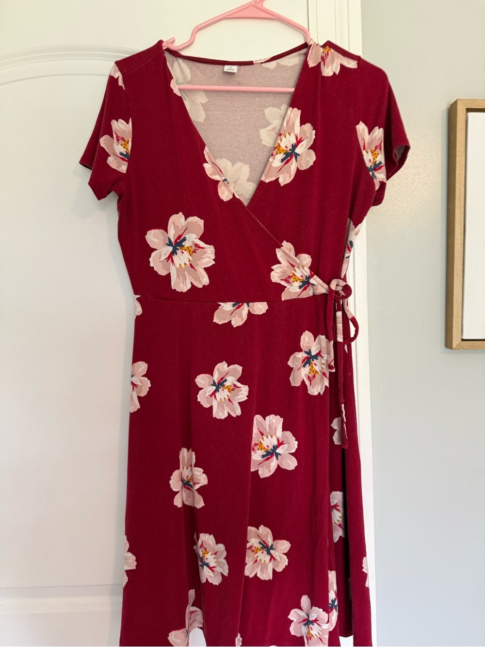 Old Navy Burgundy Floral Wrap Midi Dress